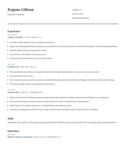 Logistics Consultant Resume