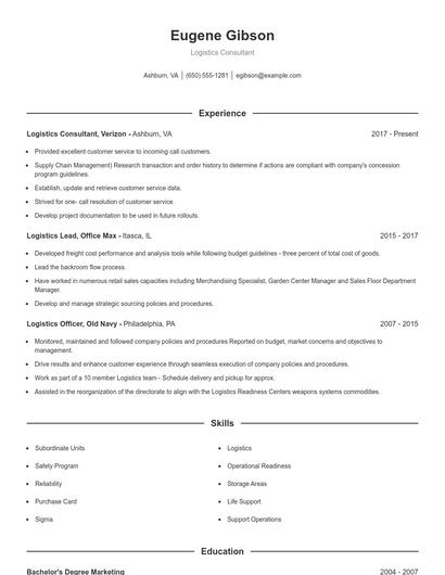 Logistics Consultant Resume