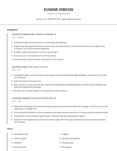Logistics Consultant Resume