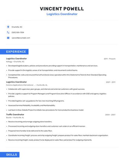Logistics Coordinator Resume