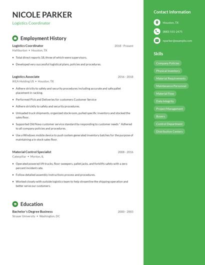 Logistics Coordinator Resume