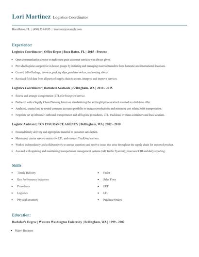 Logistics Coordinator Resume