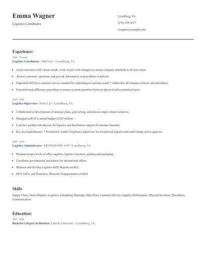 Logistics Coordinator Resume