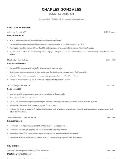 Logistics Director Resume