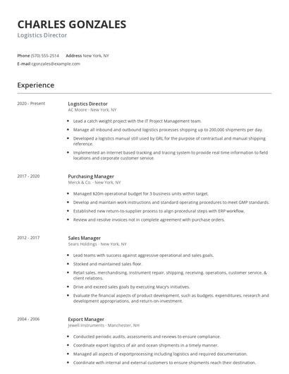 Logistics Director Resume