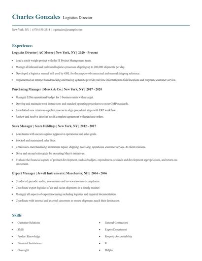 Logistics Director Resume