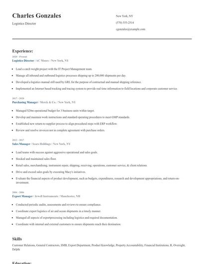 Logistics Director Resume