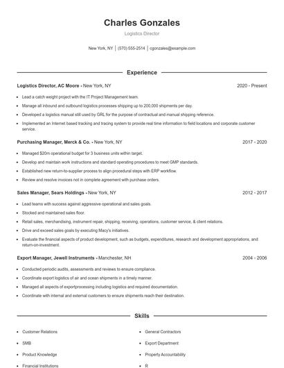 Logistics Director Resume