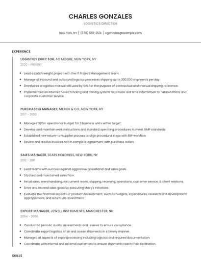 Logistics Director Resume