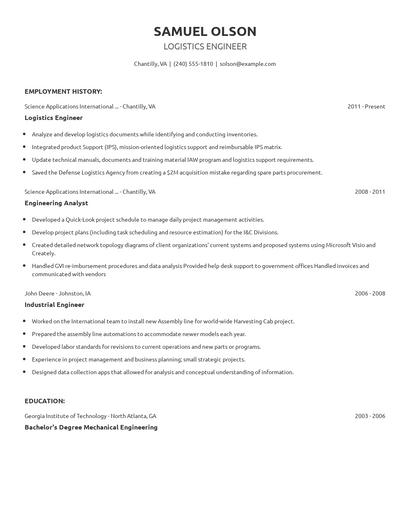 Logistics Engineer Resume
