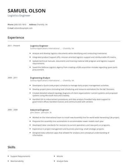 Logistics Engineer Resume