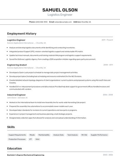 Logistics Engineer Resume