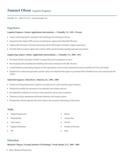 Logistics Engineer Resume