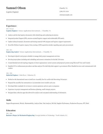 Logistics Engineer Resume