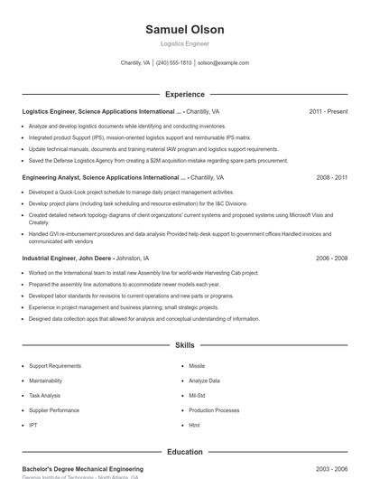 Logistics Engineer Resume