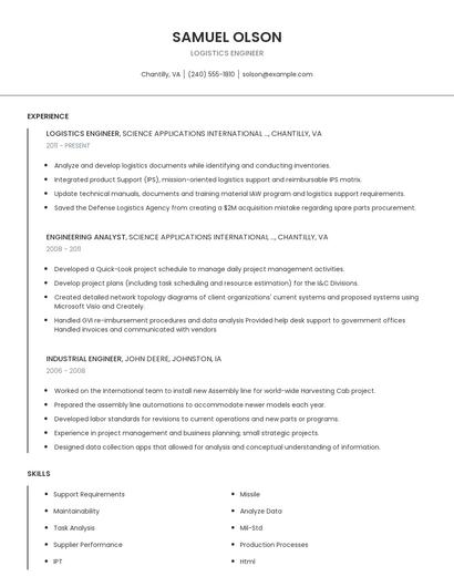 Logistics Engineer Resume