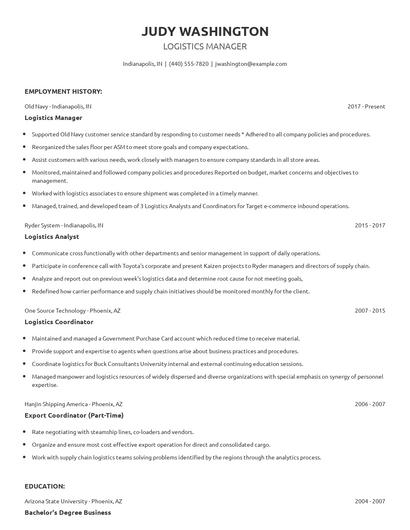 Logistics Manager Resume