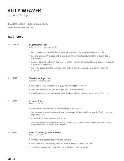 Logistics Manager Resume