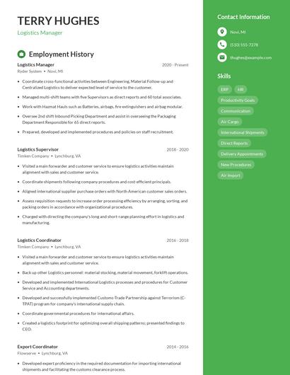 Logistics Manager Resume