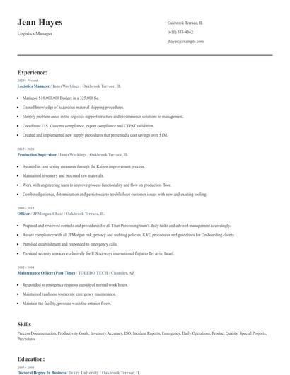 Logistics Manager Resume