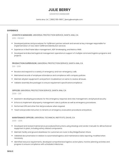 Logistics Manager Resume