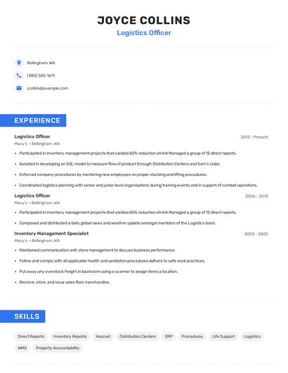 Logistics Officer Resume
