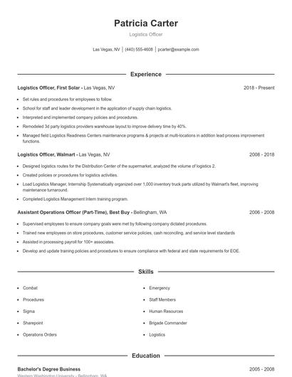 Logistics Officer Resume