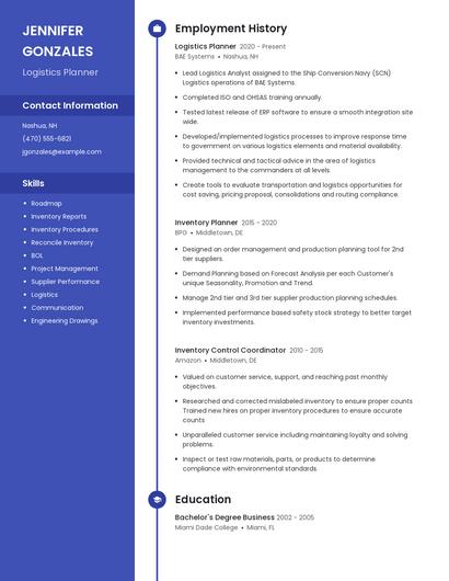Logistics Planner Resume