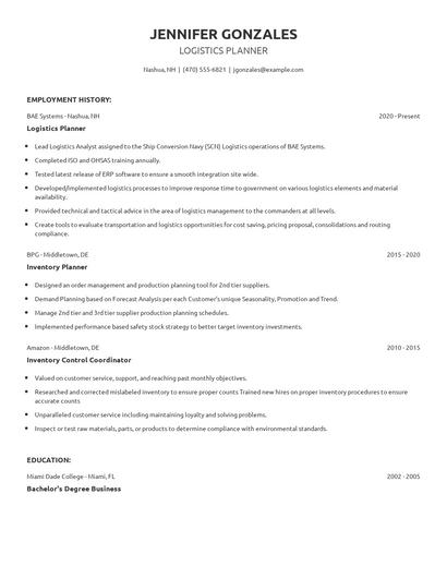 Logistics Planner Resume