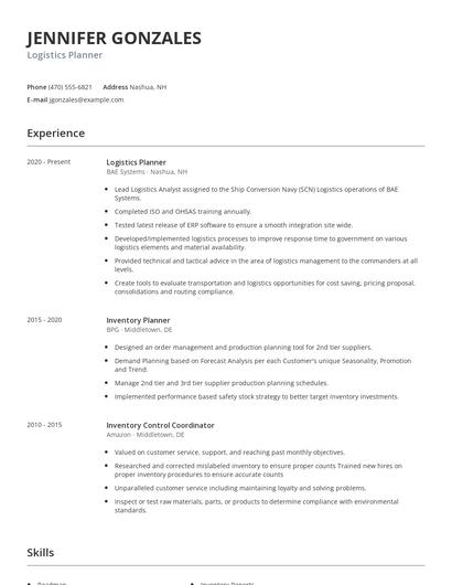 Logistics Planner Resume