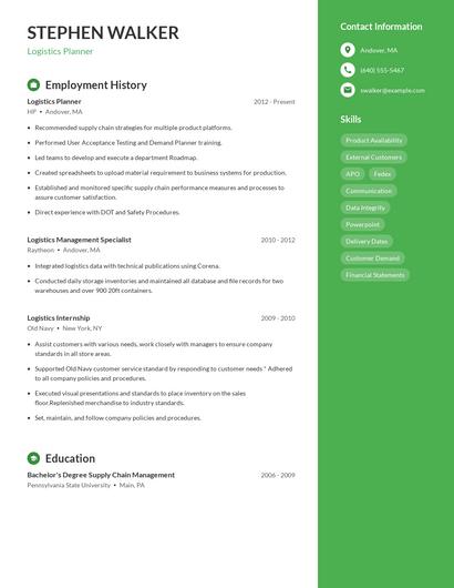Logistics Planner Resume
