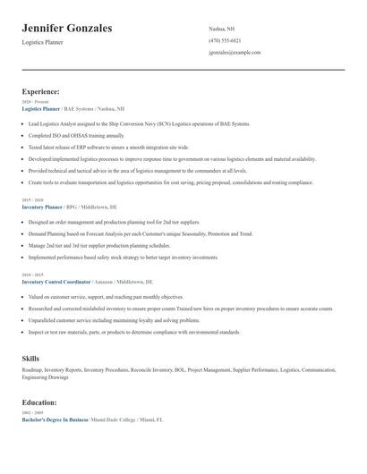 Logistics Planner Resume