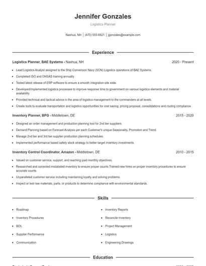 Logistics Planner Resume