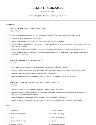 Logistics Planner Resume