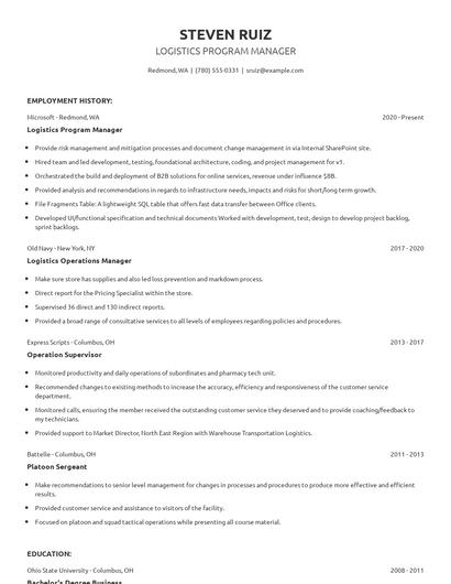 Logistics Program Manager Resume