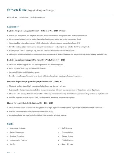 Logistics Program Manager Resume