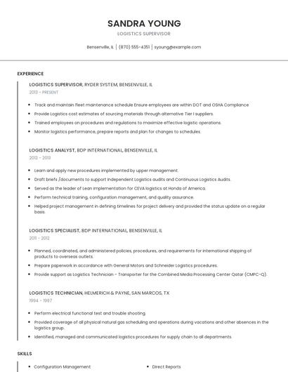 Logistics Supervisor Resume