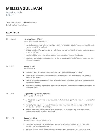 Logistics Supply Officer Resume