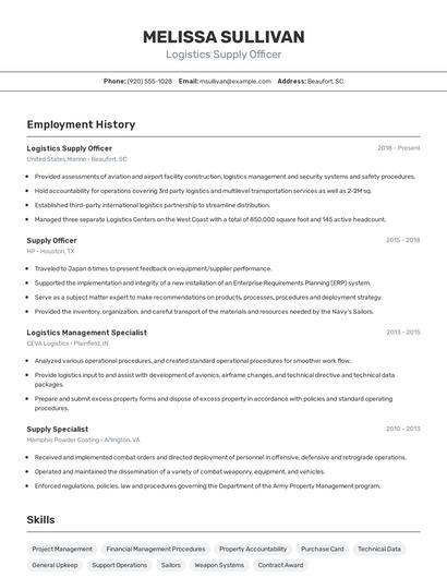 Logistics Supply Officer Resume