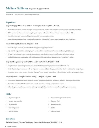Logistics Supply Officer Resume