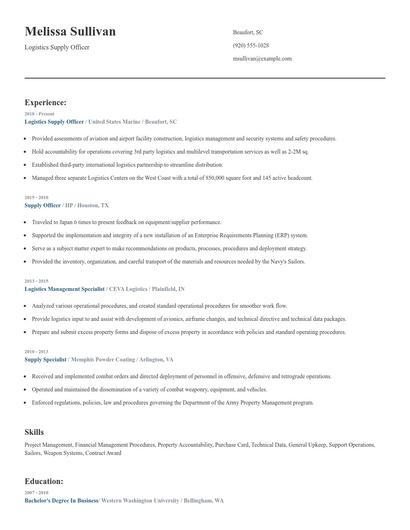 Logistics Supply Officer Resume