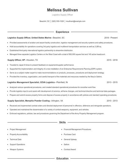 Logistics Supply Officer Resume