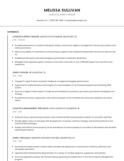 Logistics Supply Officer Resume
