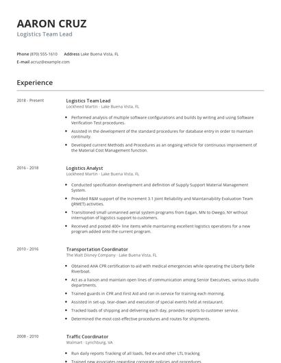 Logistics Team Lead Resume