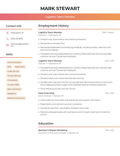 Logistics Team Member Resume