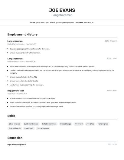 Longshoreman Resume