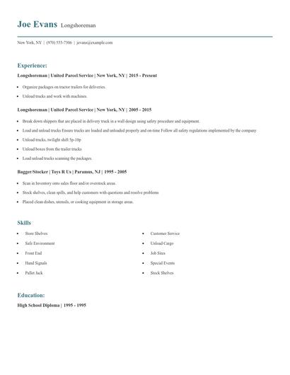Longshoreman Resume