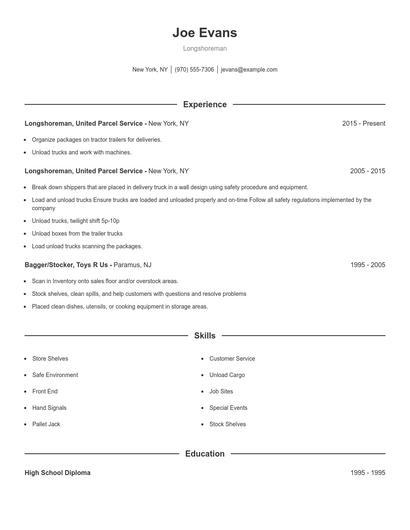 Longshoreman Resume