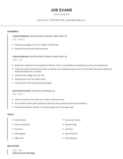 Longshoreman Resume