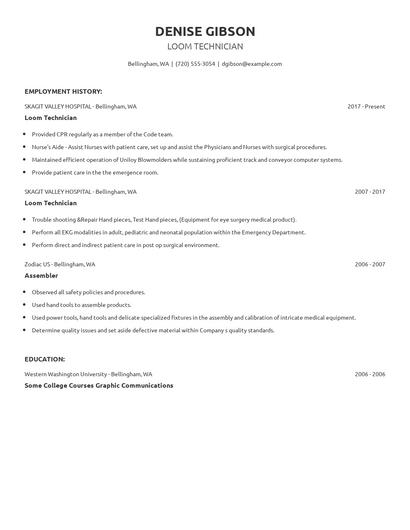 Loom Technician Resume